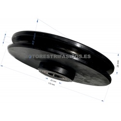 POLEA  DE ACERO 170mm DE DIAMETRO PARA CABLE ACERO DE 8mm CON DOS RODAMIENTOS 6005
