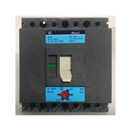 INTERRUPTOR AUTOMATICO 40A GENERAL ELECTRIC RECORD 230V 3POLOS + NEUTRO REF.711153