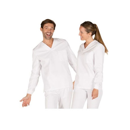 CASACA SANITARIA BLANCO CUELLO PICO M/LARGA CON PUÑOS GARYS