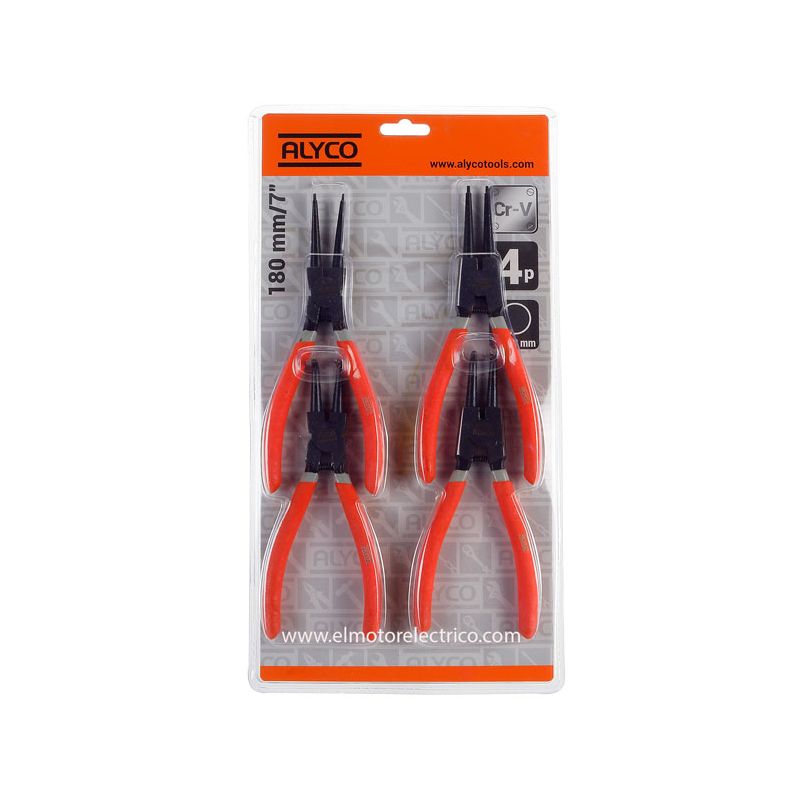 JUEGO ALICATES SEEGER PUNTA 180MM ALYCO ORANGE