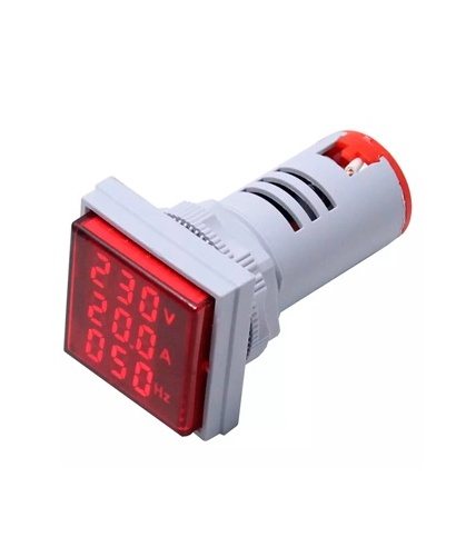 VOLTIMETRO, AMPERIMETRO , FRECUENCIMETRO  DIGITAL AD101-22VAHZS-R AC50-500V 0-100A ROJO
PANTALLA CUADRADA