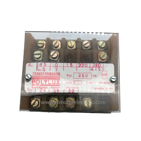 TRANSFORMADOR POLYLUX TIPO ENCAPSULADO 250VA PRIM. 015-415
SEC.7-24-28-32