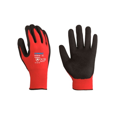 GUANTE NYLON ROJO RECUBIERTO NITRILO MICROPOROSO NEGRO PALMA JOMIBA
