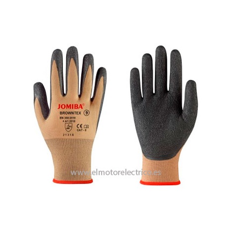 GUANTE POLIESTER MARRON RECUBIERTO LATEX RUGOSO JOMIBA