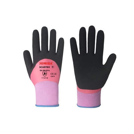 GUANTE NYLON DOBLE CAPA LATEX ROSA/NEGRO/MORADO JOMIBA