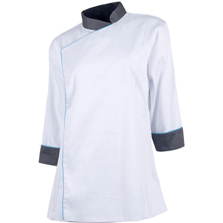 CHAQUETA COCINERA ENTALLADA SEÑORA C/VIVOS BLANCO GRIS WT